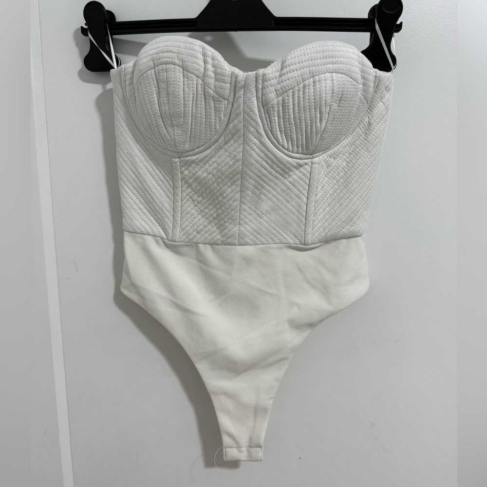 Misha Collection White‎ Quilted Bustier Corset Bodysuit Size S